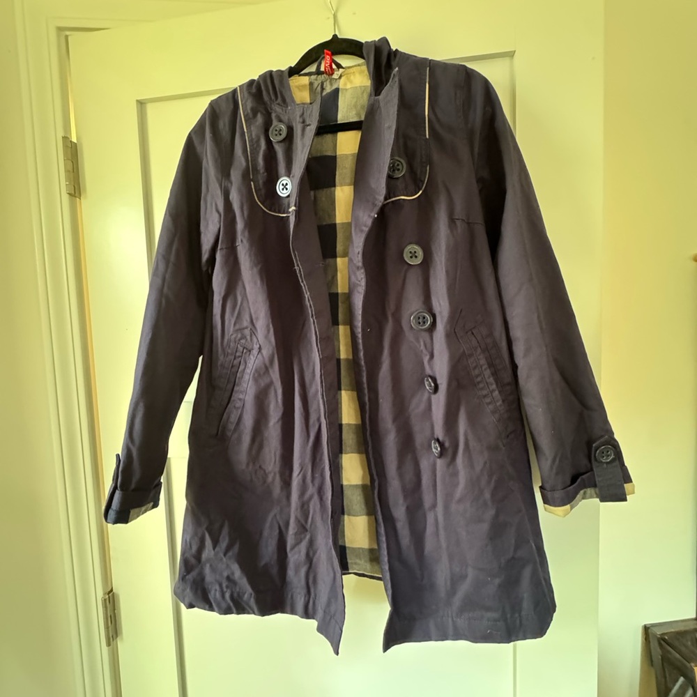 Women's Blue Button-Up Trench Style Coat H&M